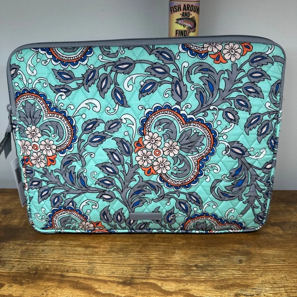 Vera Bradley Mint Flowers 4pc Set Laptop Sleeve Pencil Pouch ID Case Lanyard NEW